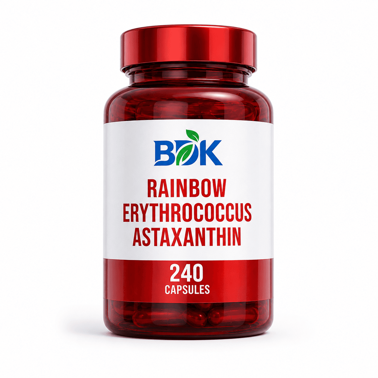 BDK natural astaxanthin capsule bottle prepared for a premium project example