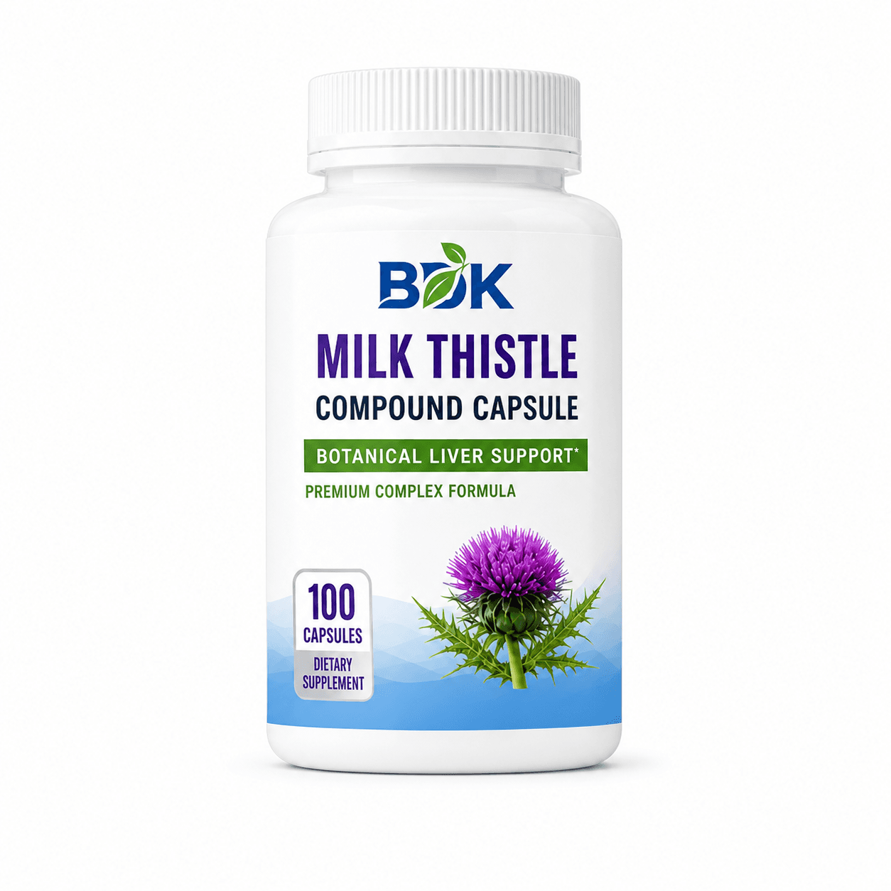 BDK milk thistle compound capsule bottle prepared for a private-label project example