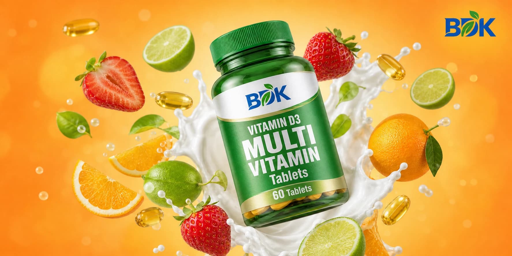 BDK multivitamin tablet bottle prepared for a private-label project example