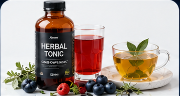Herbal tonic and functional beverages for liquid supplement and wellness drink projects